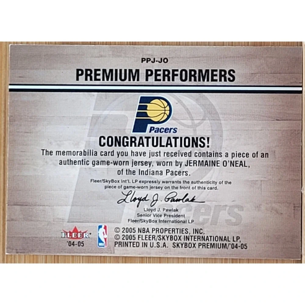 2004-05 SKYBOX‎ PREMIUM JERMAINE O'NEAL PREMIUM PERFORMERS GAME USED JERSEY